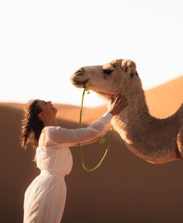 With the pretty camel in the heart of the desert